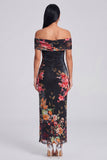 Ivory Floral Off the Shoulder Sheath Maxi Dress