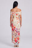 Ivory Floral Off the Shoulder Sheath Maxi Dress