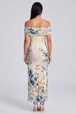Ivory Floral Off the Shoulder Sheath Maxi Dress