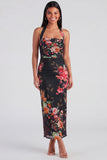 Halter Champagne Halter Sheath Maxi Floral Dress