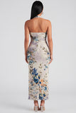 Halter Champagne Halter Sheath Maxi Floral Dress