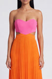 A-Line Pink and Orange Sweetheart Pleated Maxi Dress