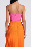 A-Line Pink and Orange Sweetheart Pleated Maxi Dress