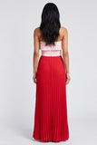 Off the Shoulder A-Line Pink and Red Pleated Maxi Dress with Ruffles
