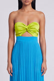 Sweetheart A-Line Green and Blue Pleated Maxi Dress with Bow
