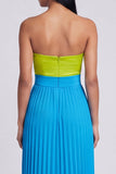 Sweetheart A-Line Green and Blue Pleated Maxi Dress with Bow