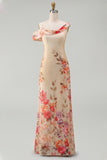 Black Asymmetrical Sheath Printed Maxi Floral Wedding Guest Dress