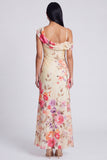 Black Asymmetrical Sheath Printed Maxi Floral Wedding Guest Dress
