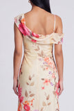 Black Asymmetrical Sheath Printed Maxi Floral Wedding Guest Dress