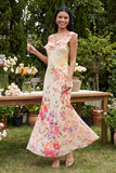 Black Asymmetrical Sheath Printed Maxi Floral Wedding Guest Dress