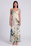 Black Asymmetrical Sheath Printed Maxi Floral Wedding Guest Dress