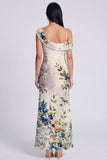 Black Asymmetrical Sheath Printed Maxi Floral Wedding Guest Dress