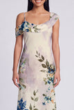 Black Asymmetrical Sheath Printed Maxi Floral Wedding Guest Dress
