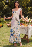 Black Asymmetrical Sheath Printed Maxi Floral Wedding Guest Dress