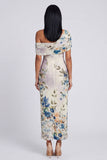 Black Tulle One Shoulder Bodycon Printed Floral Maxi Dress