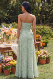 Strapless Cut Out Dusty Sage Floral Maxi Dress with Slit