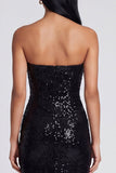 Sparkly Black Strapless Sheath Long Floral Sequins Dress
