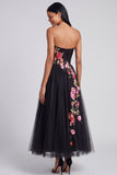 A-Line Black Sweetheart Tulle Floral Long Formal Dress