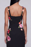 Black Floral Square Neck Sheath Long Formal Dress with Slit