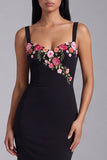 Black Mermaid Floral Square Neck Long Formal Dress