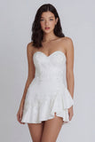 Ivory Sweetheart A-Line Appliqued Beaded Mini Dress with Ruffles