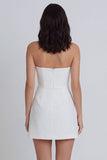 A-Line Strapless Ruched Little White Dress