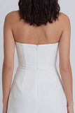 A-Line Strapless Ruched Little White Dress