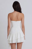 A-Line Ivory Strapless Ruched Mini Dress with Ruffles