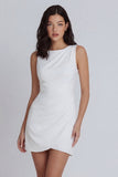 Ivory Bodycon Round Neck Ruched Mini Dress