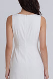 Ivory Bodycon Round Neck Ruched Mini Dress