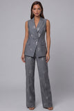 Dark Grey Double-Breasted Peaked Lapel Two-Piece Sequin Work Suits