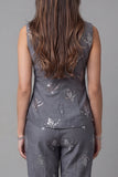 Dark Grey One-Button Sequin Sleeveless Two-Piece Work Suits