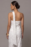 Ivory Lace Embroidered Two-Piece Work Suits with Neck Scarf