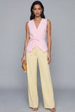 Pink and Yellow V-Neck Two-Piece Work Suits