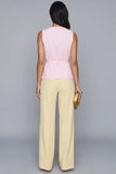 Pink and Yellow V-Neck Two-Piece Work Suits