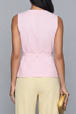 Pink and Yellow V-Neck Two-Piece Work Suits
