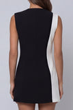 Black and White Lapel Sleeveless Short Work Dress