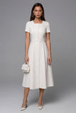 Ivory Short Sleeve A Line Midi Work Dress