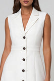 White Notched Lapel Single-breasted A Line Short Work Dress