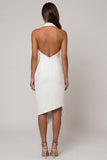 White Peaked Lapel Double-breasted Sheath Asymmetrical Work Dress