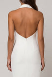 White Peaked Lapel Double-breasted Sheath Asymmetrical Work Dress