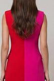 Fuchsia and Red Peaked Lapel Double-breasted Sheath Work Dress