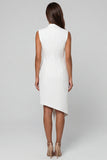 White Notched Lapel Double-breasted Asymmetrical Work Dress