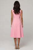 Pink Shawl Lapel Double Breasted A Line Midi Work Dress