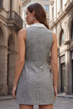 Grey Notched Lapel Sheath Short Polka Dot Work Dress