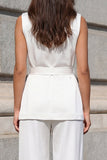White Shawl Lapel 2-piece Women Suits with Belt