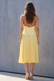 Halter Yellow Single-breasted Pleated A Line Midi Work Dress