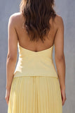 Halter Yellow Single-breasted Pleated A Line Midi Work Dress