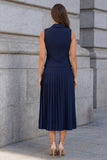 Halter Navy Single-breasted Pleated A Line 2-piece Work Dress