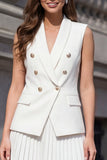 White Shawl Lapel Pleated 2-piece A Line Work Dress